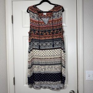 beachlunchlounge 100% Rayon Sleveless Boho Shift Dress Lightweight Batik XXL